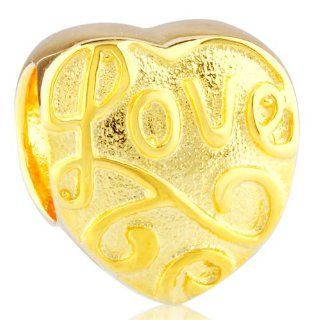 Soufeel Golden Love Heart Gold Plated European Charms Fit Pandora Bracelets: Bead Charms: Jewelry