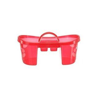 Mainstays Shower Caddy Bath Tub Organizer with Carrying Handle Translucent Sheer Red Also for organizing cleaning supplies gardening supplies or tools  