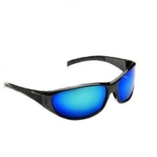 Eclipse Sunglasses   Men's Wrap Around Black Sports Sunglasses With Blue Polycarbonate Shatterproof Reflective Lenses: Clothing