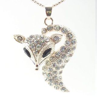 DaisyJewel Couture Pave Kitsune Rose Silver/Light Gold Fox   Black Crystal Eyes and Nose Among a Sea of Sparkling Crystals: Pendant Necklaces: Jewelry