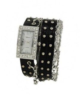 Geneva Platinum12959012 Women's Rhinestone Chain Studded Wrap around Watch BLACK/SILVER: Watches