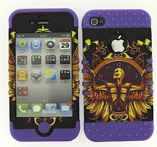 HYBRID IMPACT SILICONE CASE + LIGHT PURPLE SKIN FOR APPLE IPHONE 4 4S SKELETON WINGS: Cell Phones & Accessories