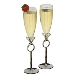 Jamie Lynn Diamond Ring Toasting Glasses, Set of 2: Champagne Glasses: Kitchen & Dining