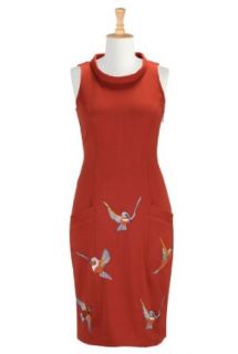 eShakti Women's Bird embroidery ponte knit sheath 6X 36W Short Rust multi at  Womens Clothing store: Dresses