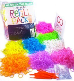 Infinity Loom GLOW IN THE DARK Bands Refill Kit   2400pcs Mixed Color Silicone Bands with 100 S/C Clips   Better Than Rubber Bands   300 Pieces for Each of the 8 Colors   Crazy Colorful Tie Dye Rainbow Charms Bracelet Maker for Kids   Latex Free Bands for 