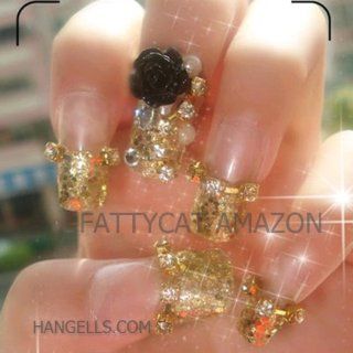 Fashion Japanese 3D Nail Art "BLACK GOLD" 10 full handmade 3D nails Sold By FATTYCAT (Please check the size and information below) : Beauty Products : Beauty