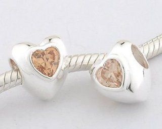 925 Sterling Silver "Heart" with Citrine CZ Czech Crystal November Birthstone Charms/beads for Pandora, Biagi, Chamilia, Troll and More Bracelet Jewelry