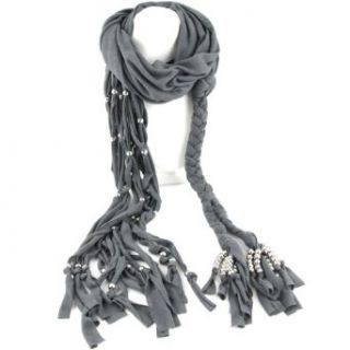 Gray   Seamless Braided   Argyle Shaped Tassel   Jewelry Scarf   Beaded Accent   70" at  Womens Clothing store