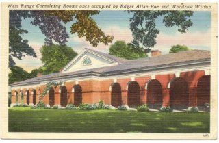 1950s Vintage Postcard   West Range containing rooms once occupied by Edgar Allan Poe and Woodrow Wilson   University of Virginia   Charlottesville Virginia: Everything Else