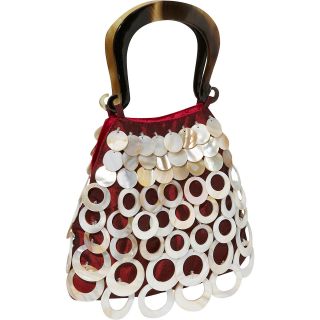 Global Elements Evening Bag   Layered Mother of Pearl Circles on Silk