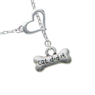 Cat did It and Paw Prints with AB Crystal Heart Lariat Charm Necklace: Pendant Necklaces: Jewelry