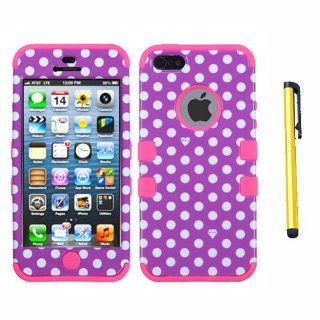 Hard Plastic Snap on Cover Fits Apple iPhone 5 5S Dots(Purple/white)/Electric Pink TUFF Hybrid + A Gold Color Stylus/Pen AT&T, Cricket, Sprint, Verizon (does NOT fit Apple iPhone or iPhone 3G/3GS or iPhone 4/4S or iPhone 5C): Cell Phones & Accessor