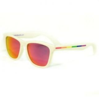 Gay Rainbow Sisters Gay Pride Sunglasses Rainbow Logo White Frame: Clothing