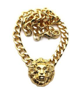 New Lion Face Pendant & 10mm/16" Link Chain Fashion Necklace   NOQ162G: Jewelry