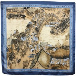 Dahlia Women's Square Silk Scarf   Along the River in Qingming Festival   Blue at  Womens Clothing store