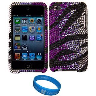 Purple Burst Hard Case Cover with Rhinestone Adornment for Apple iPod Touch 4th Generation (8GB 16GB 32GB) Latest iPod + SumacLife TM Wisdom*Courage Wristband   Players & Accessories