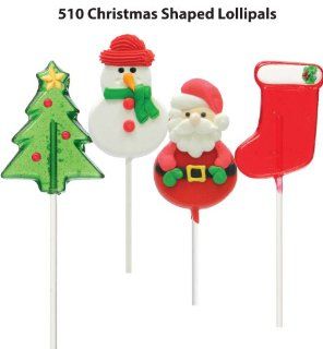 Christmas Hard Candy Lollipops set of Eight 4 Shapes Tree, Snowman, Stocking and Santa Hat. Custom Lollipal Xmas Stocking Stuffers.  Suckers And Lollipops  Grocery & Gourmet Food