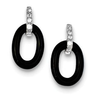 Special Shape Onyx & Cubic Zirconia Earrings in Sterling Silver   Post with Back: GEMaffair Jewelry