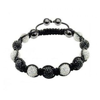 Crystal/Hematite Disco Ball Friendship Bracelets By The Jewels [Black & white with black string]: Strand Bracelets: Jewelry