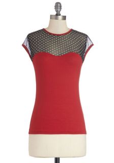 The Answer is Sheer Top in Red and Black  Mod Retro Vintage Short Sleeve Shirts