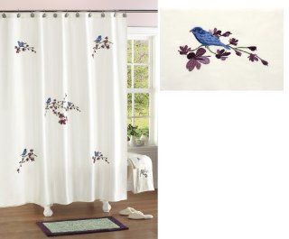 Botanical Bird White Bathroom Shower Curtain By Collections Etc  