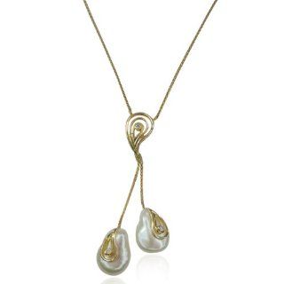 Yvel Biwa Collection Pearl & Diamond 18k Yellow Gold Lariat Necklace: Jewelry