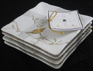 222 Fifth Early Bird Fine China Square Set of Four Appetizer Plates   Yellow Bird Kitchen & Dining