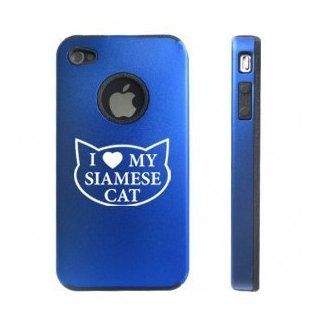 Apple iPhone 4 4S 4G Blue D8968 Aluminum & Silicone Case I Love My Siamese Cat Cell Phones & Accessories