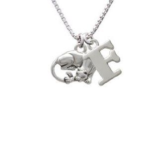 Silver Panther Initial F Charm Necklace: Pendant Necklaces: Jewelry