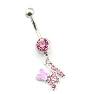 316L Surgical Steel 14 Guage Letter M Dangle Cute Pink Gem Crystal Navel Belly Bar Ring Stud Button Fashion Girl Women Body Piercing Jewelry 14G 1.6mm 7/16 Inch Size: Jewelry
