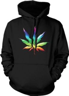 Psychedelic Rainbow Pot Leaf Mens Sweatshirt, Funny Trendy Hot Weed Smoking Mens Pullover Hoodie: Clothing