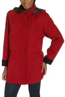 Liz Claiborne Women's Microfiber Snap Front Anorak With Hood And Mellow Pillow Lining, Autumn Red, Large at  Womens Clothing store: Outerwear