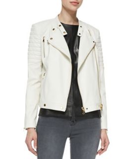 Womens Crista Ribbed Shoulder Leather Jacket   J Brand Ready to Wear   Linen