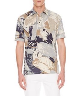 Mens Palm Print Polo Shirt   Michael Kors   Chino (XX LARGE)