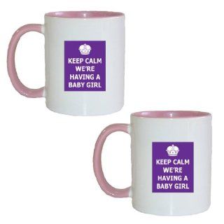 Mashed Mugs   Keep Calm We're Having A Baby Girl (Purple Background)   2 Pack Coffee Cup/Tea Mug (White/Pink & White/Pink): Kitchen & Dining
