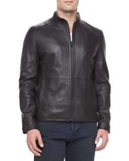Mens Motorcycle Leather Jacket, Black   Andrew Marc   Black (XL)