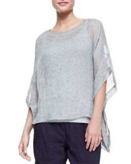 Womens Woven Short Sleeve Poncho Top   Eileen Fisher   Midnight (L (14/16))