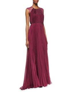 Womens Patsy Silk & Lace Cap Sleeve Gown, Magenta   Catherine Deane   Magenta