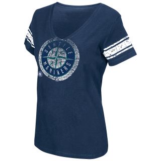 G III Womens Seattle Mariners Football Logo V Neck Short Sleeve T Shirt   Size: