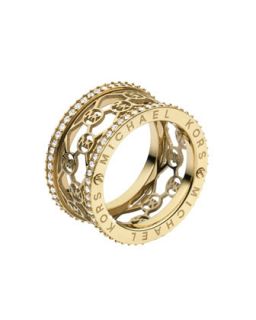 Monogram Cutout Pave Ring, Golden   Michael Kors   Gold (6)