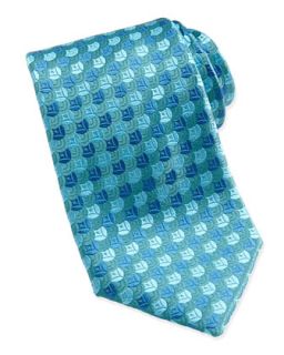 Mens Overlap Circle Silk Tie, Teal/Blue   Charvet   Teal