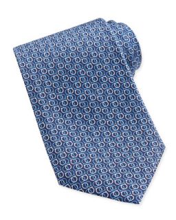 Mens Interlock Gancini Woven Tie, Blue   Ferragamo   Blue