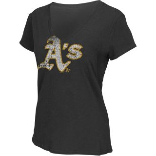 G III Womens Oakland Athletics Logo Slub V Neck Short Sleeve T Shirt   Size