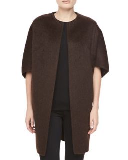 Womens Open Front Brushed Alpaca & Wool Coat, Chocolate   Michael Kors   Black
