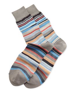 Mens Fancy Stripe Socks, Burgundy   Paul Smith   Grey