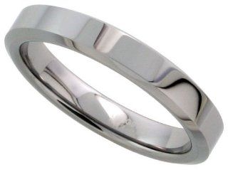 Tungsten Ring 4 mm Flat Wedding Band Thumb His & Hers Mirror Polished Finish Beveled Edges, sizes 5 to 12: Jewelry
