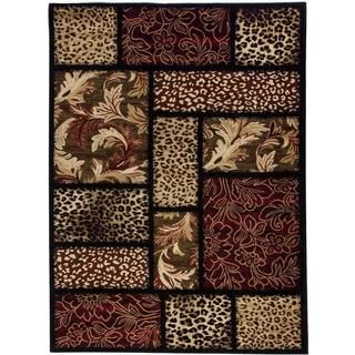 Leopard Floral Patch Black Well woven Area Rug (93 X 126)