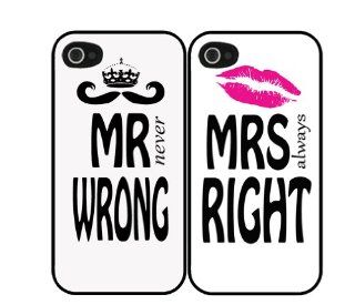 His & Hers Mr (never) Wrong and Mrs (always) Right Set of Two (2) iPhone 4, 4s Case: Cell Phones & Accessories