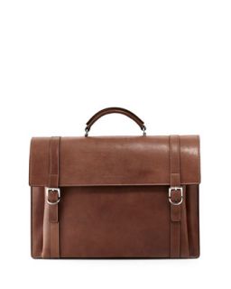 Mens Aged Leather Flap Briefcase, Brown   Brunello Cucinelli   Brown