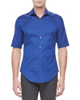 Mens Cotton Short Sleeve Shirt, Bright Blue   Lanvin   Bright blue (40)